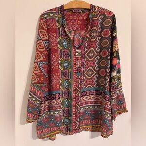 Johnny Was Gogo Miley Silk Patchwork Print Tunic